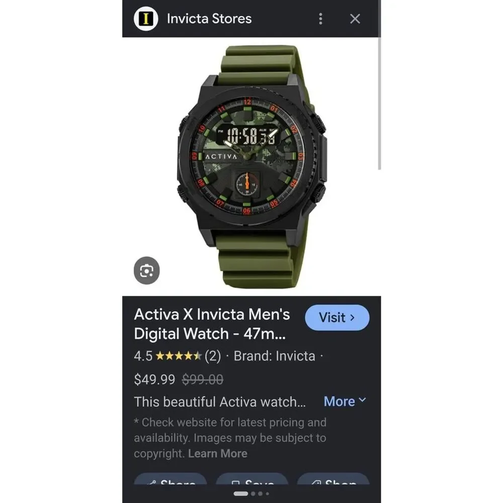 NEW Activa X Invicta Men's Digital/Analog Watch - 47mm Camo & Green